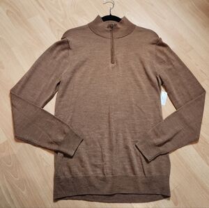 NWT Goodthreads MT 100% Merino Wool Camel Brown 1/4 Zip Sweater Medium Tall